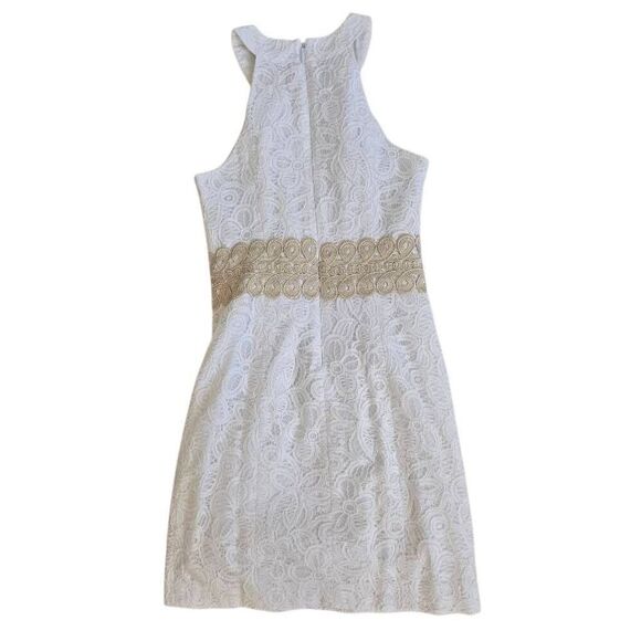 Lilly Pulitzer Women's Sleeveless Floral Lace Mini Dress White Gold Trim Size 00 - Picture 3 of 12